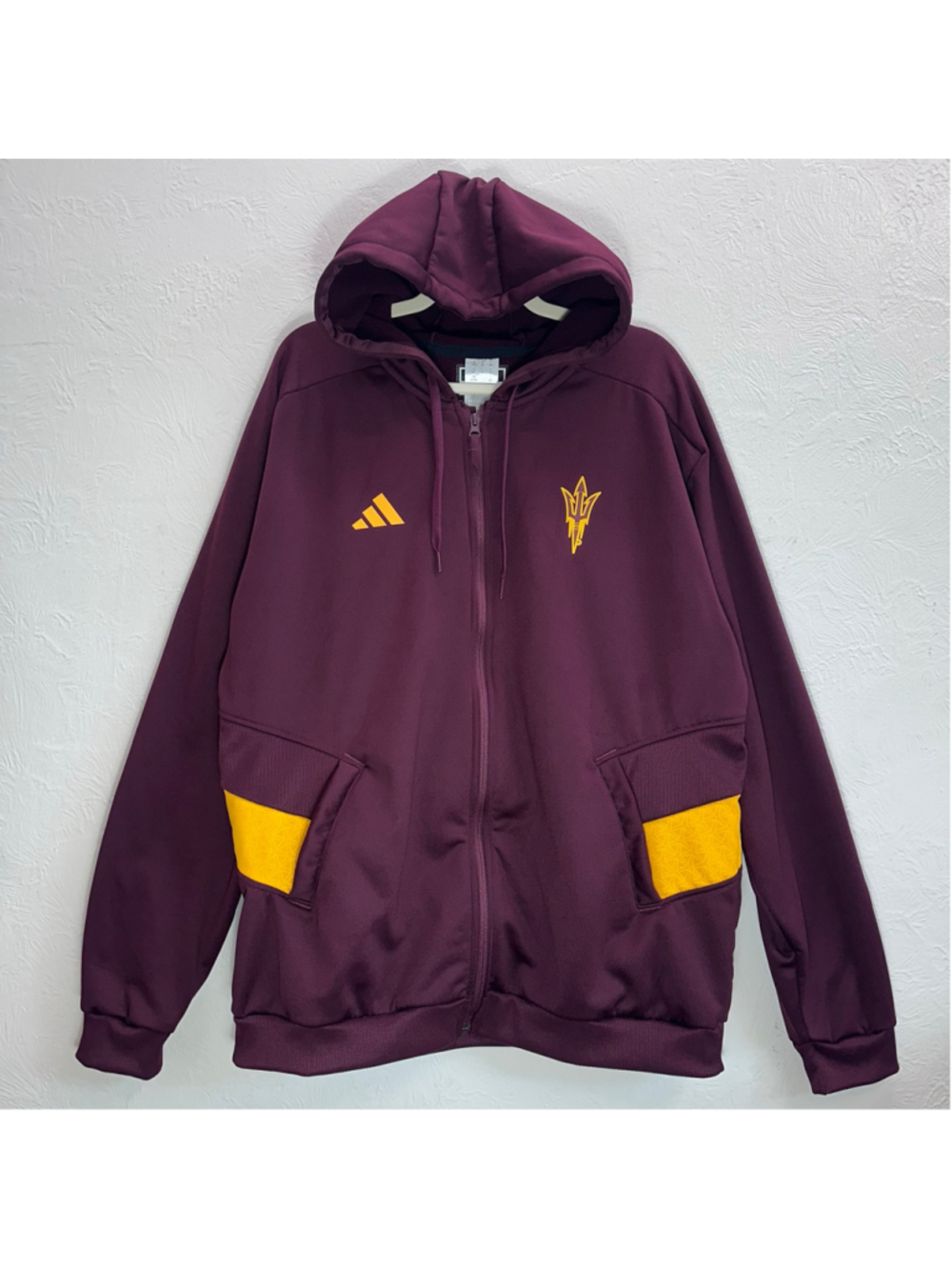 Adidas ASU Sun Devils Full Zip Track Jacket Hoodie - Maroon Yellow - Men's XLT